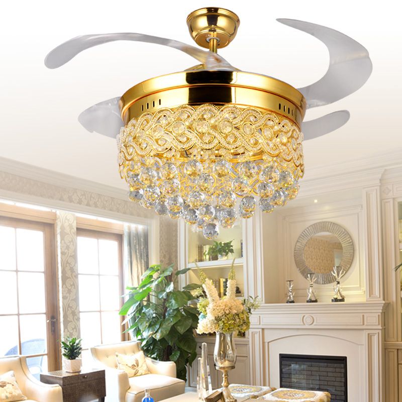 42inch Invisible Crystal Light Ceiling Fans Modern Led Lamp Indoor Parlor Pedant With Remote Control