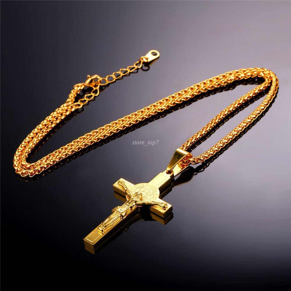 Wholesale Jesus Piece Latin Cross Pendant Necklace Christmas Gift Gold