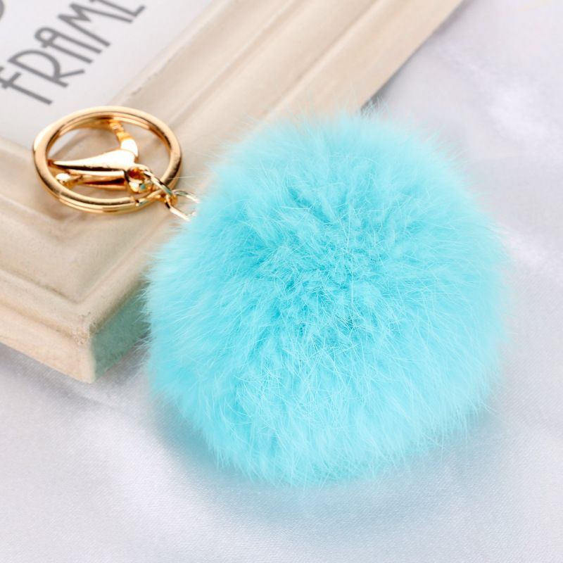 Fluffy Keychain Puff Ball 8cm Solid Color Rabbit Fur Ball Keychains