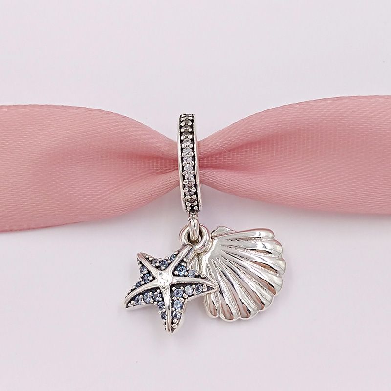 2019 925 Silver Beads Tropical Starfish & Sea Shell Pendant Charm