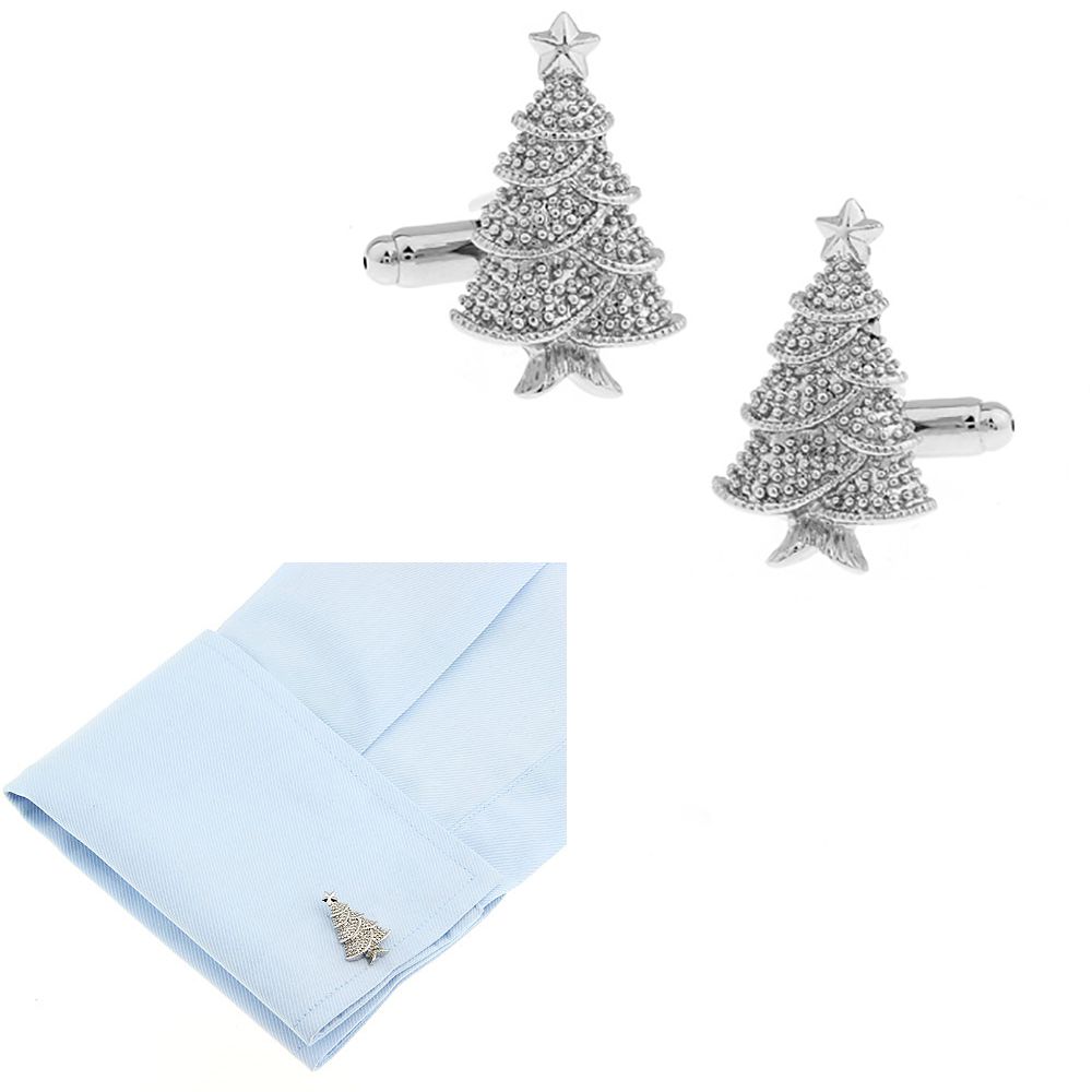 Novelty Christmas Tree Design Cufflink Sleeve Nail Plain Colour Metal Cuff Link Wedding Dress Party Christmas Gift Smooth Metal Cufflink Stainless Steel