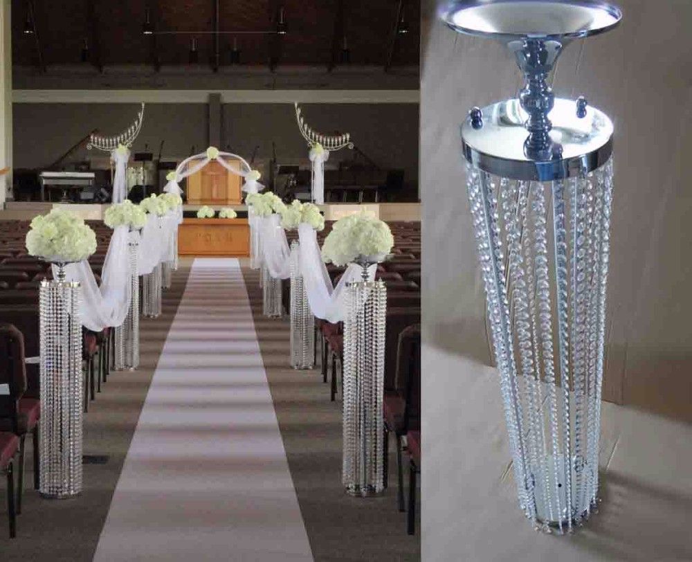 2019 Wedding Aisle Crystal Pillar Silver Flower Stand Wedding
