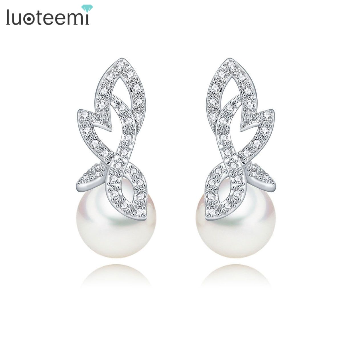 LUOTEEMI New Vintage Cute Drop Earrings Micro Pave CZ with Imitation Pearl Pendant Brincos for Girl Friend Christmas Gifts Earrings Pearl Brincos CZ