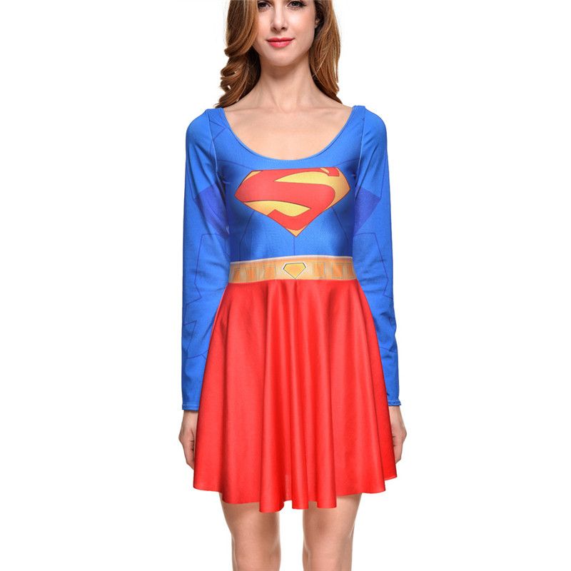 adult supergirl costume dress dc comics spandex long sleeve women plus size carnival costumes