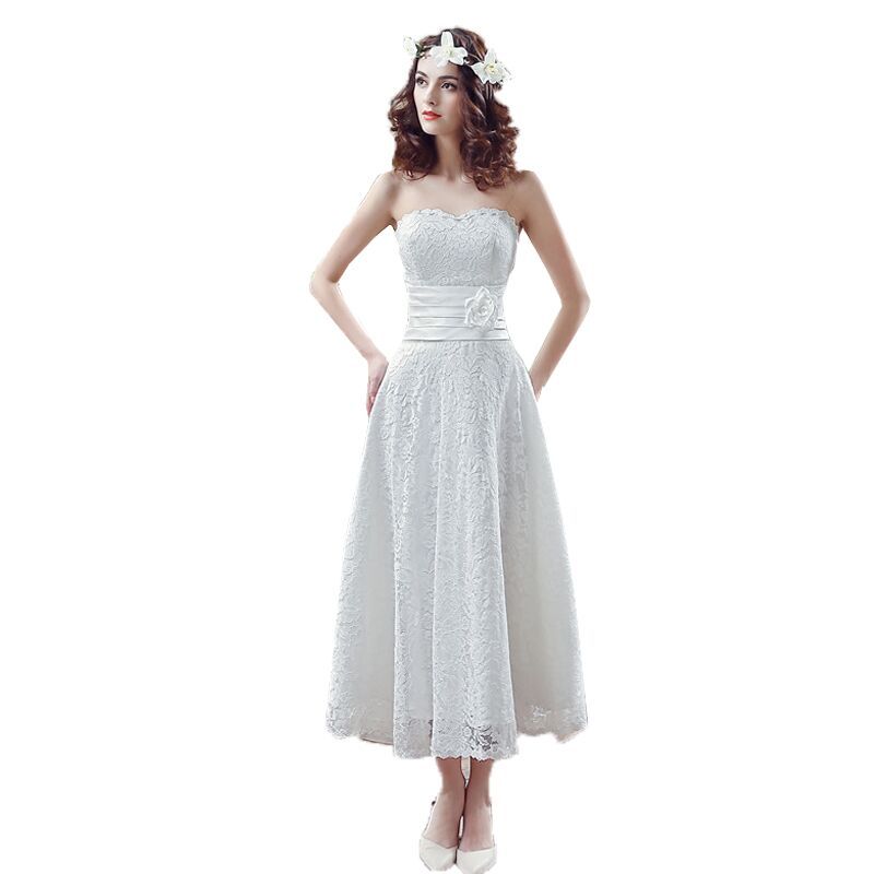 Discount Lace Short Wedding Dresses Sweetheart Ankle Length Cheap