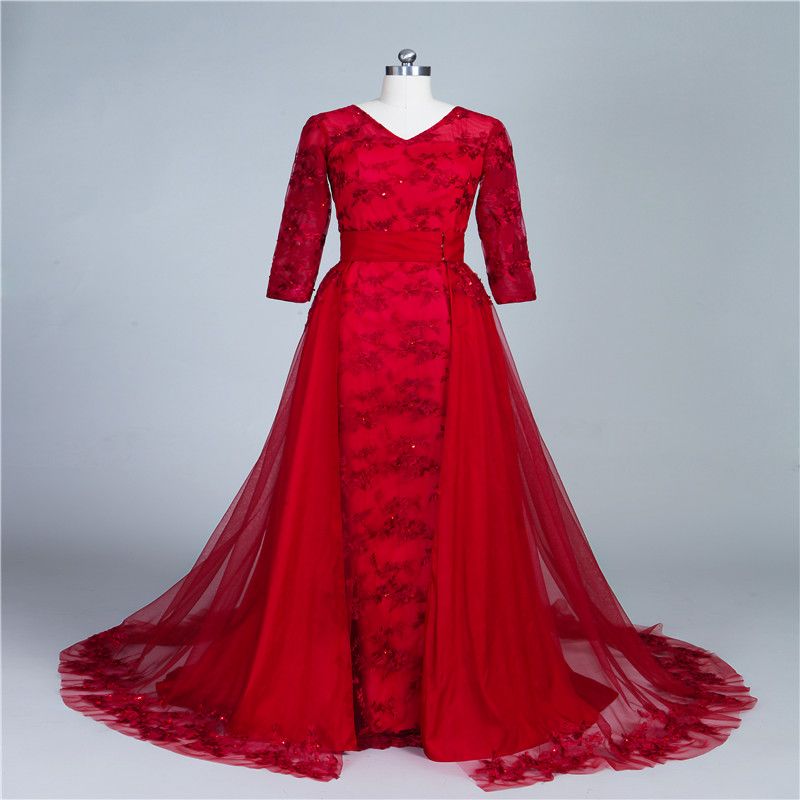 New Fancy Dress Custom Dress 2017 Noble Wine Red Evening Bride Lace