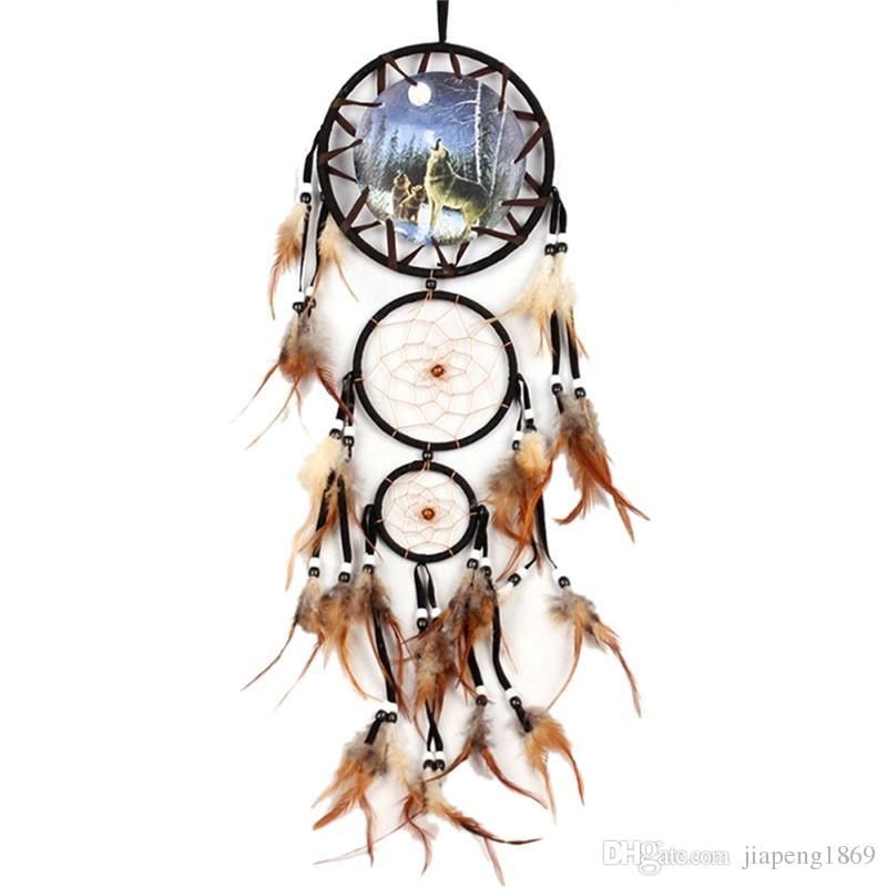 2018 Wolf Pattern Dream Catcher With Feathers Car Ornament Handmade See Larger Image