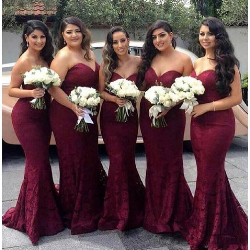 2017 burgundy lace plus size bridesmaid dresses