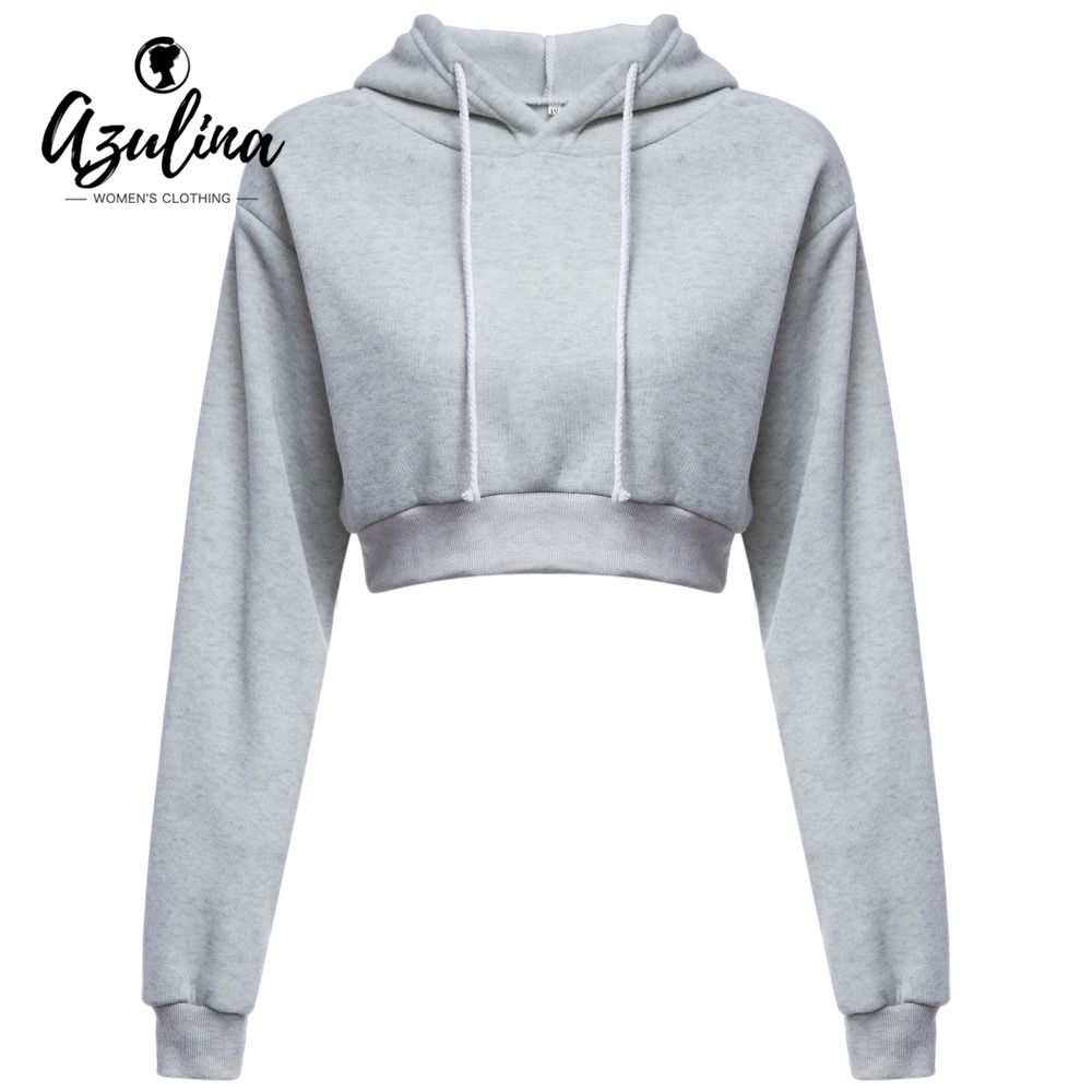 2019 Wholesale AZULINA Casual Gray Black Cropped Hoodies Pullovers Female Sweatshirt Winter Sexy ...