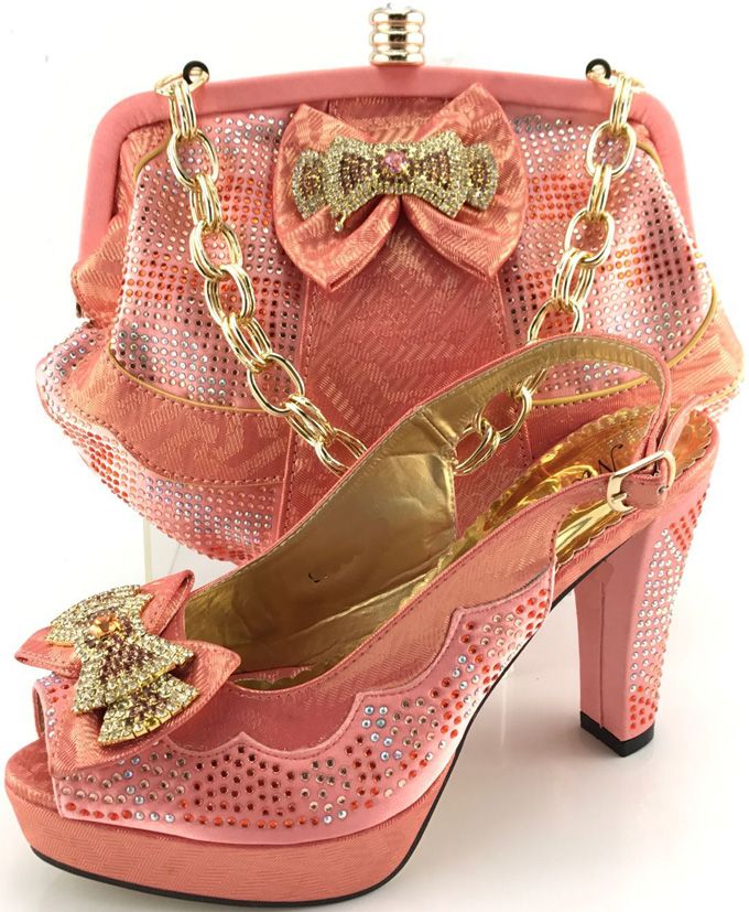 Ladies Matching Peach Shoes And Bags Italian Shoes And Matching Clutch Bag Size38 42 ME6608 From