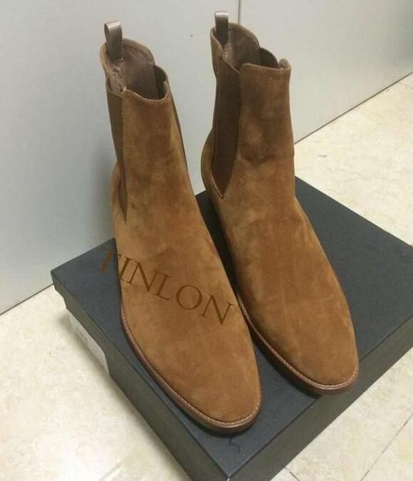 Men Brown Kanye West Chelsea Boots Mens Ankle Winter Shoes Fashion