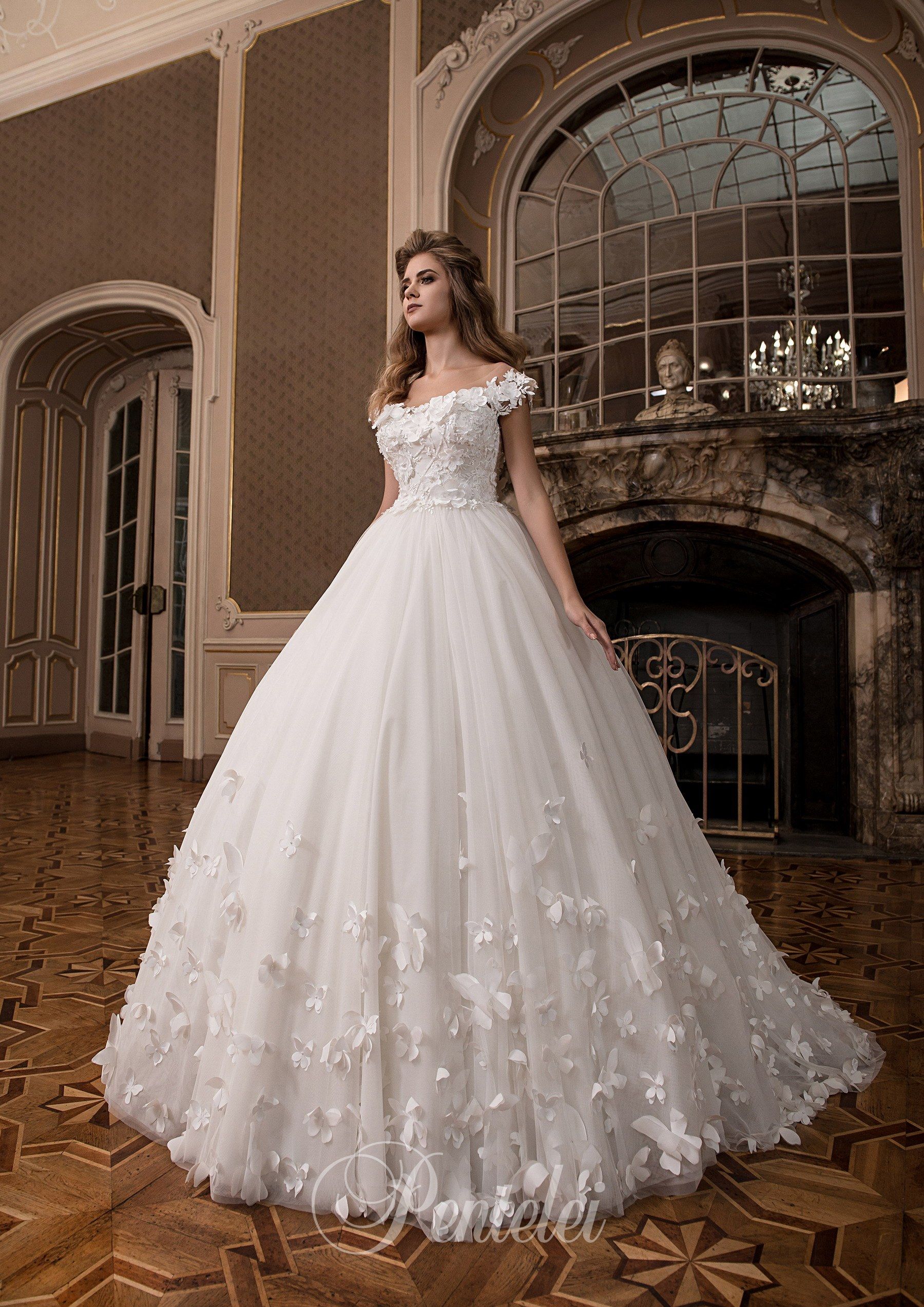 wedding gown with butterflies