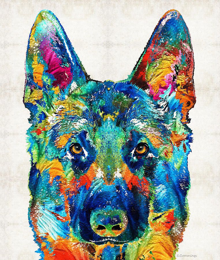 Colorful German Shepherd Canvas Print Painting Arts And Wall Decoration Art Oil No Wrap Rolled In A