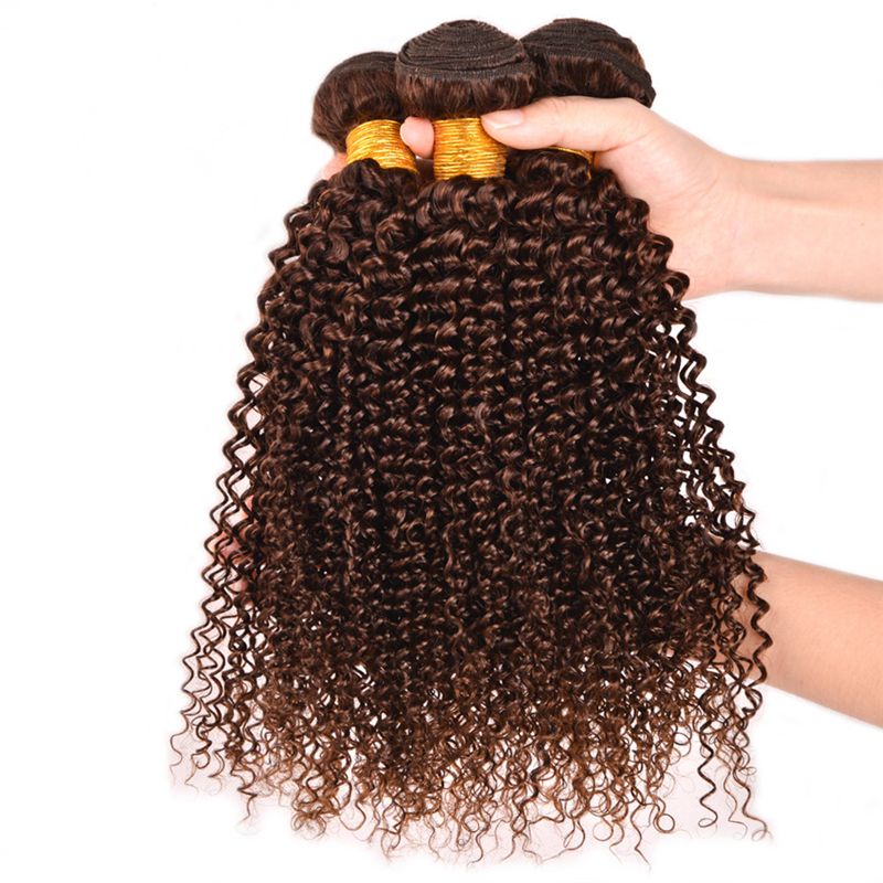 Light Brown Indian Kinky Curly Virgin Hair Weaves Chestnut Brown