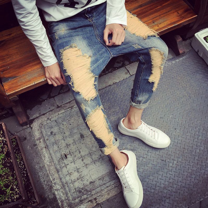2019 Wholesale Top Fashion 2016 Mens Ripped Jeans,Vintage Destroyed