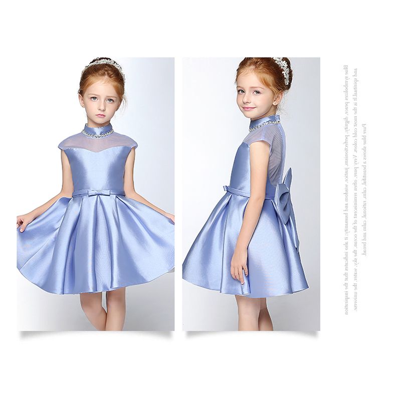 Real Sample Flower Girl Dress ALine High Neck Cap Sleeves Satin Tulle