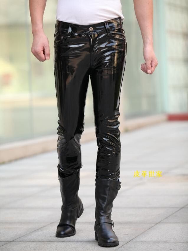 2019 Whole Famous Brand Fashion Men Leather Pants Luxury 2019 Whole Famous Brand Fashion Men Leather Pants Luxury Designer Man Y Pant Long Skinny Shiny Patent Party Bar Costumes From