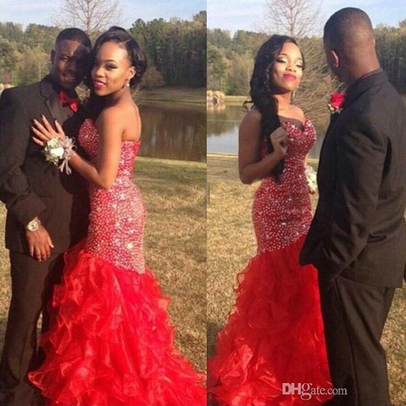 red prom dress with date