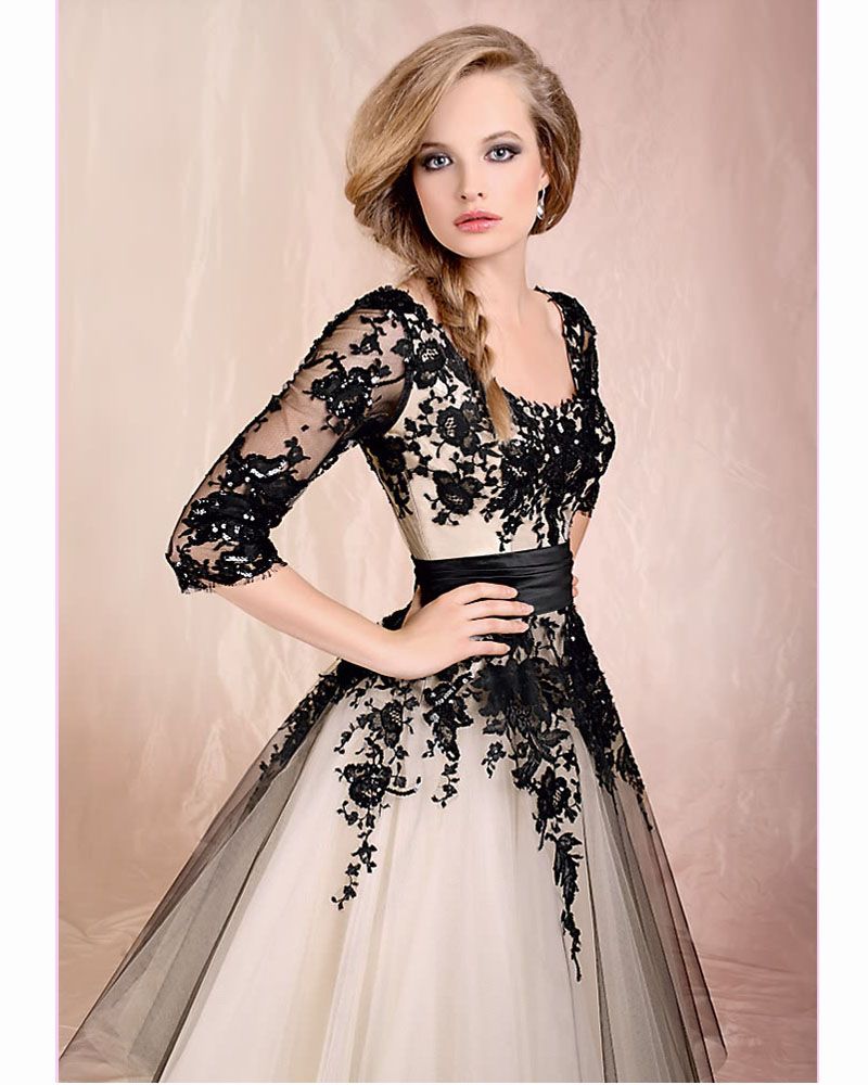 Acquistare Abiti Da Sposa Vintage Pizzo Nero Applique Da Sposa 2017  Lunghezza Al Ginocchio Con Mezze Maniche Scoop Collo Tulle Abiti Da Sposa  Formale Casamento Economico | Consegna Veloce E Qualità | It.Dhgate