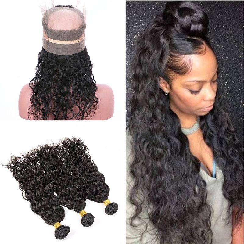 2019 Wet And Wavy Hair Bundles With Full Lace Frontal With Baby