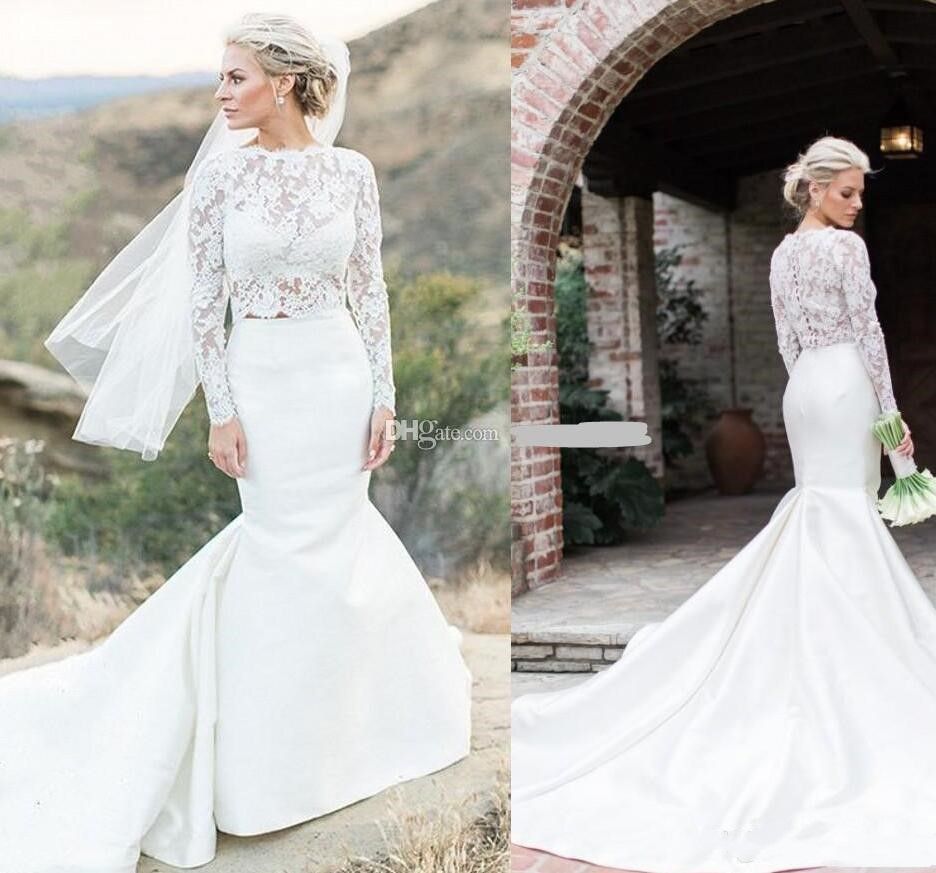 2018 Chic Two Pieces Mermaid Wedding Dresses Long Sleeves ...