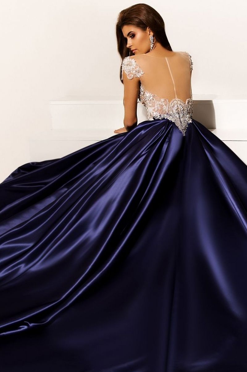 lacivertli saten boncuklu pelerin kollari abiye modelleri 2017 kristal tasarim gelin bateau yaka supurme trenleri a line resmi aksam elbiseleri