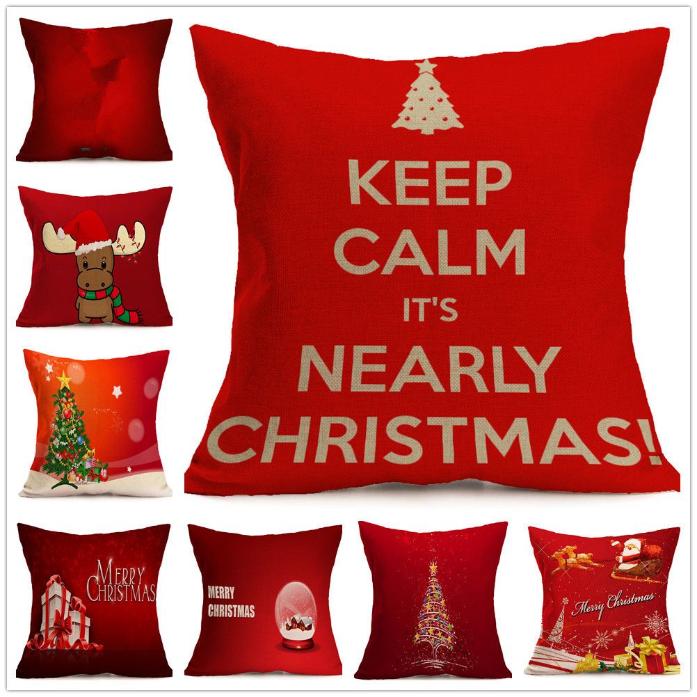 Red Santa Claus Snowman Cushion Cover Christmas Gift Tree Snow Flakes Car Home Sofa Decorative Pillow Case Traditional Christmas Decorations Unique