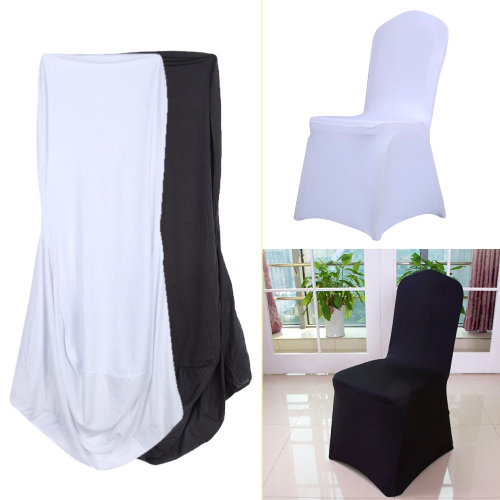 White Black Chair Covers Universal Stretch Polyester Party Weddings