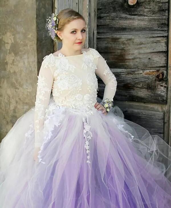 Verbazingwekkende licht paars en witte tule bruidsjurken sexy backless kant applicaties trouwjurken 2018 baljurk Custom Made Vestidos