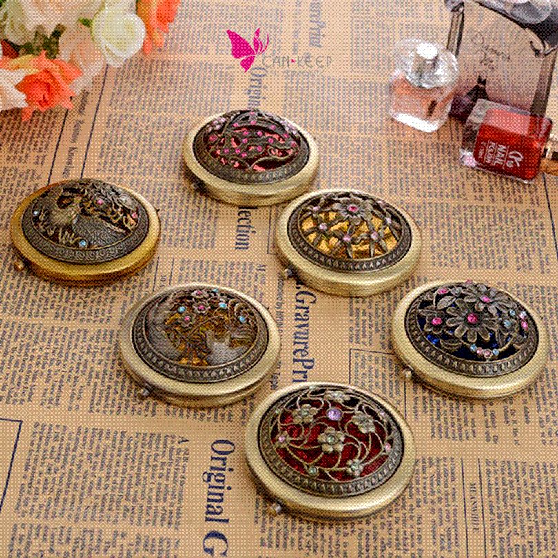 Branded Chic Retro Vintage Hand Mirror Classic Bronze Metal Pocket Compact Makeup Vainty Cosmetic Portable Mirrorsespelho