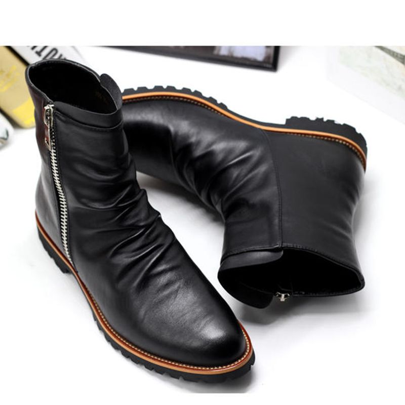 US Size 6 11 Black Leather Zip Pointy Toe Formal Dress Mens Military Snow Ankle Boots Winter ...
