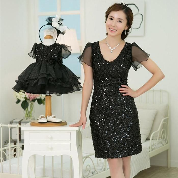 Wedding Birthday Sequined Dress Mother Daughter Tulle Dresses 2017