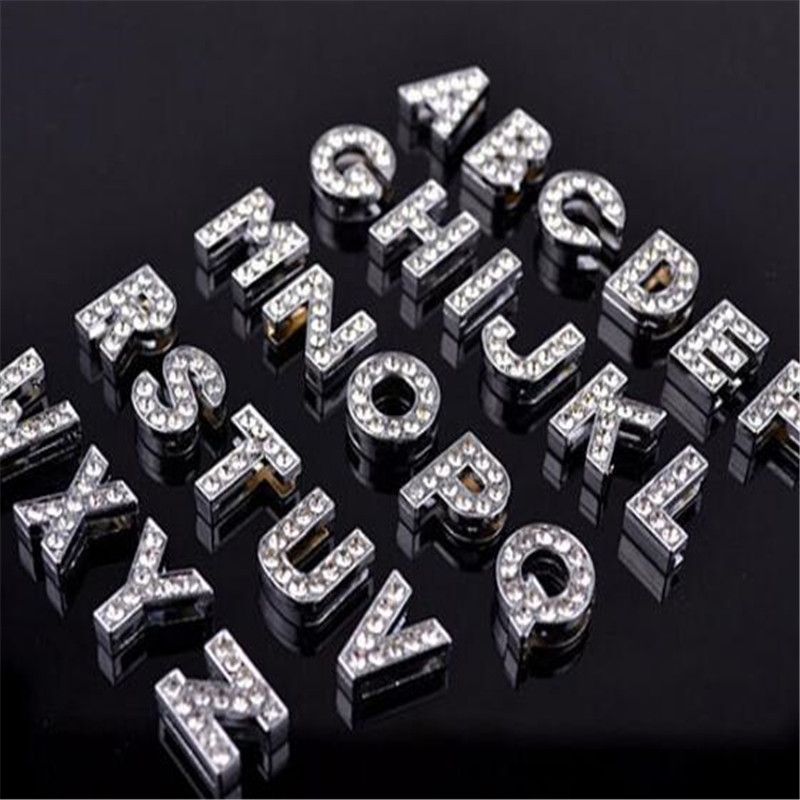 2021 Alphabet Crystal Rhinestone Slider Letter Charm DHL 8mm Silver