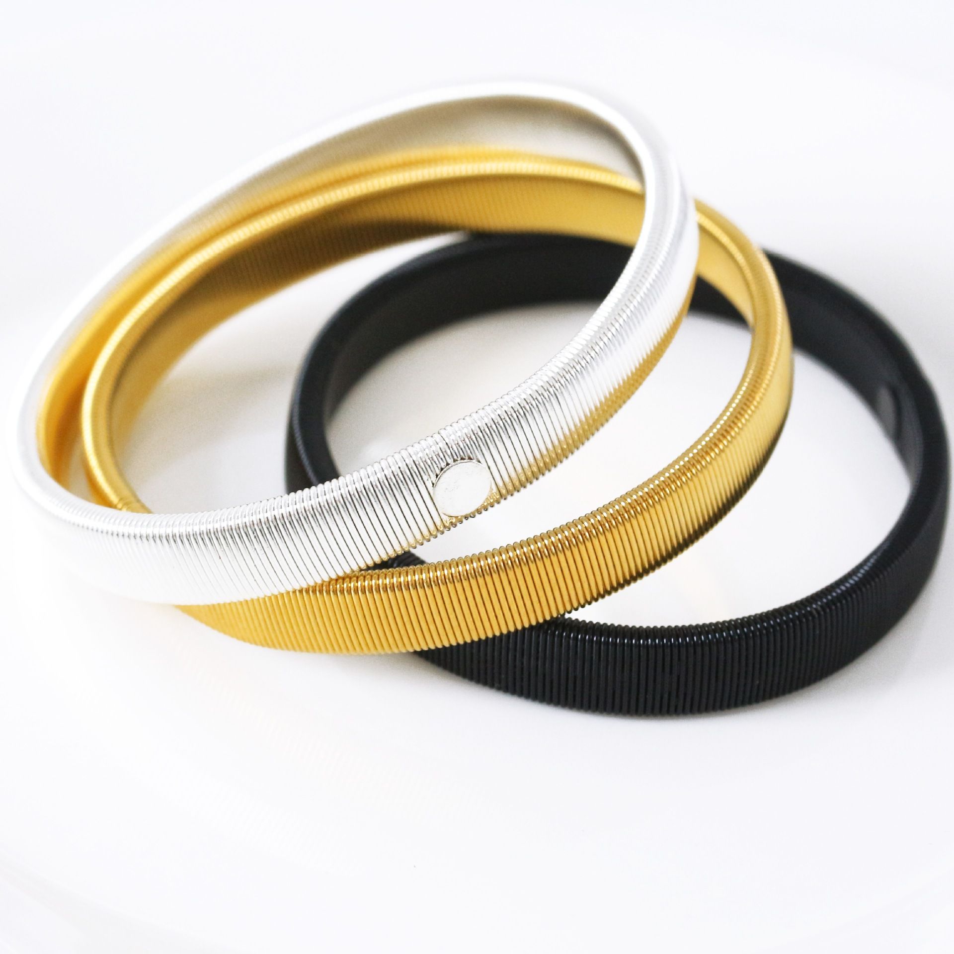 Fashion Mens Metal Spring Bracelets Black Gold Silver Simple Design