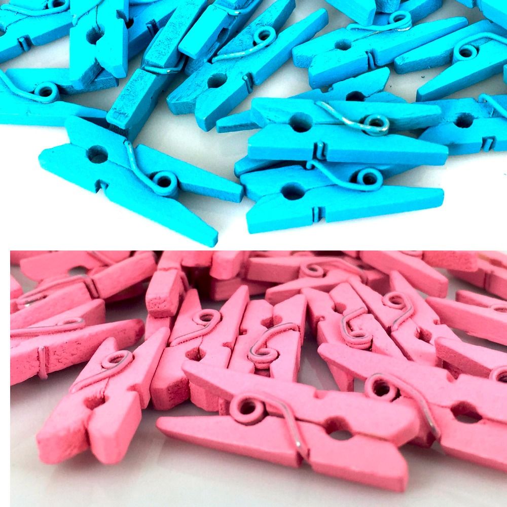 200 Mini Wooden Clothes Pin Pegs Baby Shower Blue Pink For Craft Party