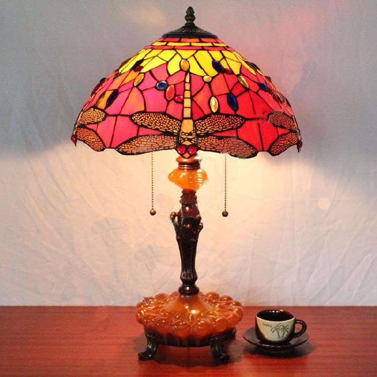 Best Quality European Style Old Castle Dragonfly Bead Table Best Quality European Style Old Castle Dragonfly Bead Table Lamp Living Room Bedroom Bedside Desk Red Glass Lampshade Light At