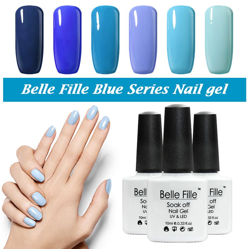 Blue Nail Polish Colours wholesale belle fille uv gel nail polish blue series nail polish gel led light uv manicure for gel nail bluesky color fingernail polish french nail gel nail