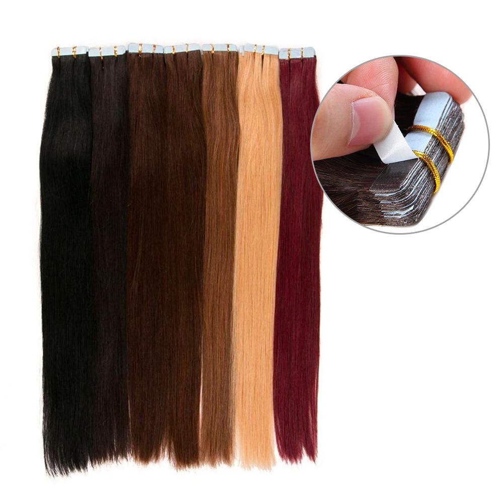 Dark Brown 2 Tape In Human Hair Extension Double Drawn Skin Weft