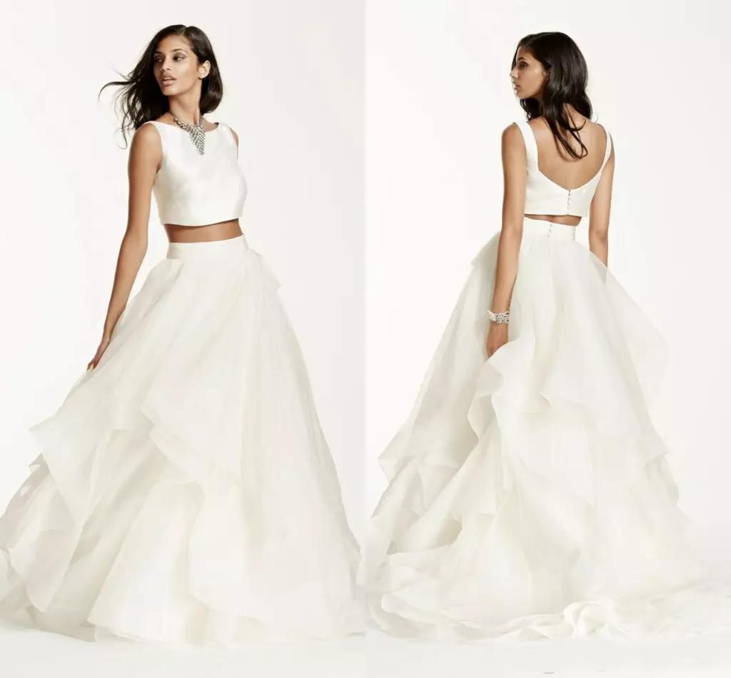 Discount 2017 Two Pieces Mikado Crop Top Wedding Dresses Bohemian