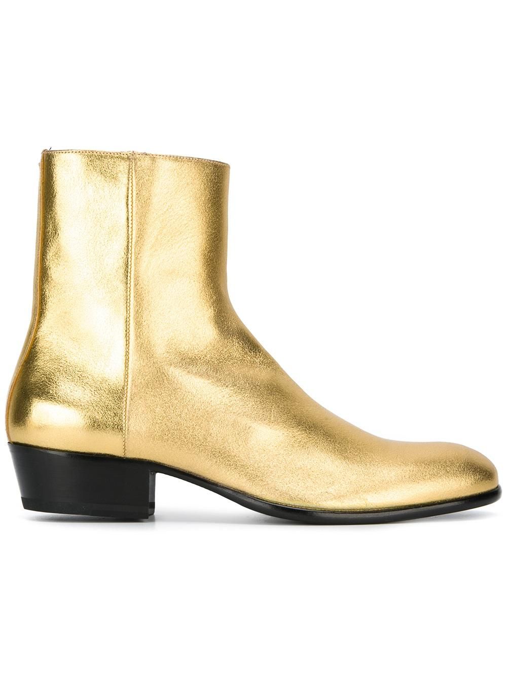 Classic Western Boot In Gold Metallic Leather Ankle Boots Fall Chelsea ...