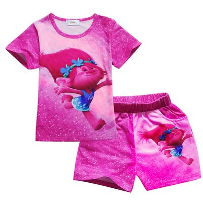 New Trolls Girls Pajama Sets Spring Summer Cartoon Cotton Clothing Set For Girls Short Sleeve Shirt Pants 2 Pieces Kids Clothing - 