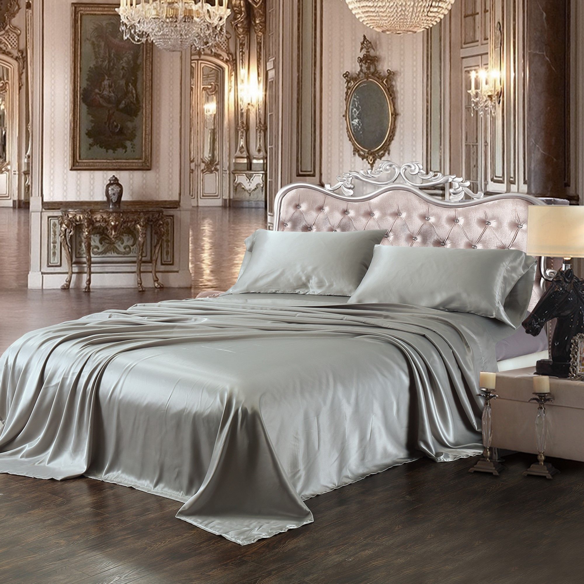 satin luxury bedding sheet set silver colour scent sation new york scent sation satin sheets