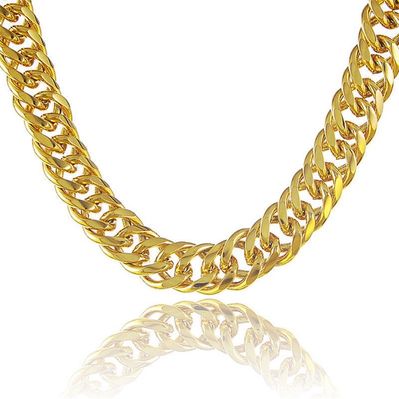 2020 High Quality 18K Yellow Gold Filled Mens Necklace Solid Cuban Curb