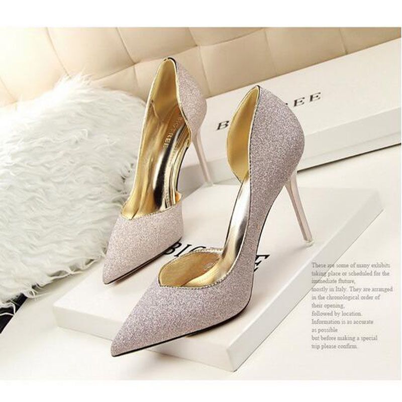 Top Quality Sexy Silver High Heels Wedding Bridal Shoes Pumps