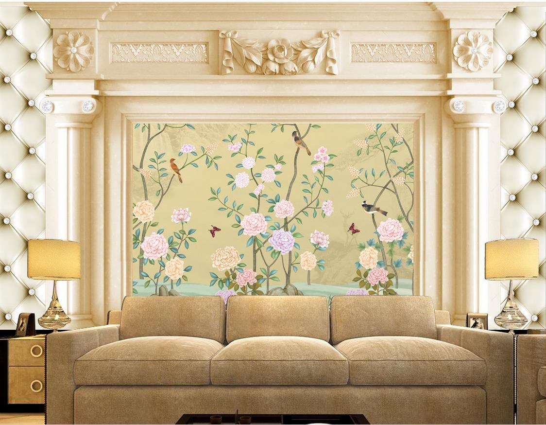 Classic Home Decor European Flowers And Birds Building Backdrop