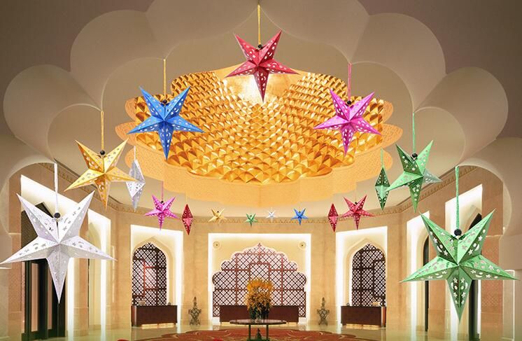 Size 45cm Stereoscopic Laser Star Ceiling Ornaments Christmas Paper Five Pointed Star Christmas Decorations For Home Hotel Mall Christmas Yard