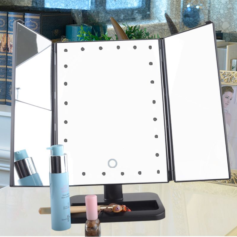 24led Mirror Tri Fold Touch Screen Led Light Desktop Makeup Custometic With 1x 2x 3x Magnifying