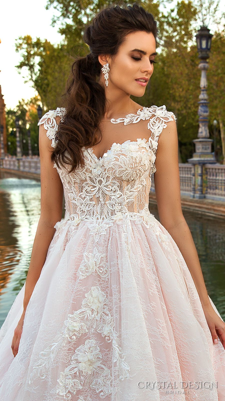 Pink Lace Princess Ball Gown Wedding Dresses 2017 Crystal ...