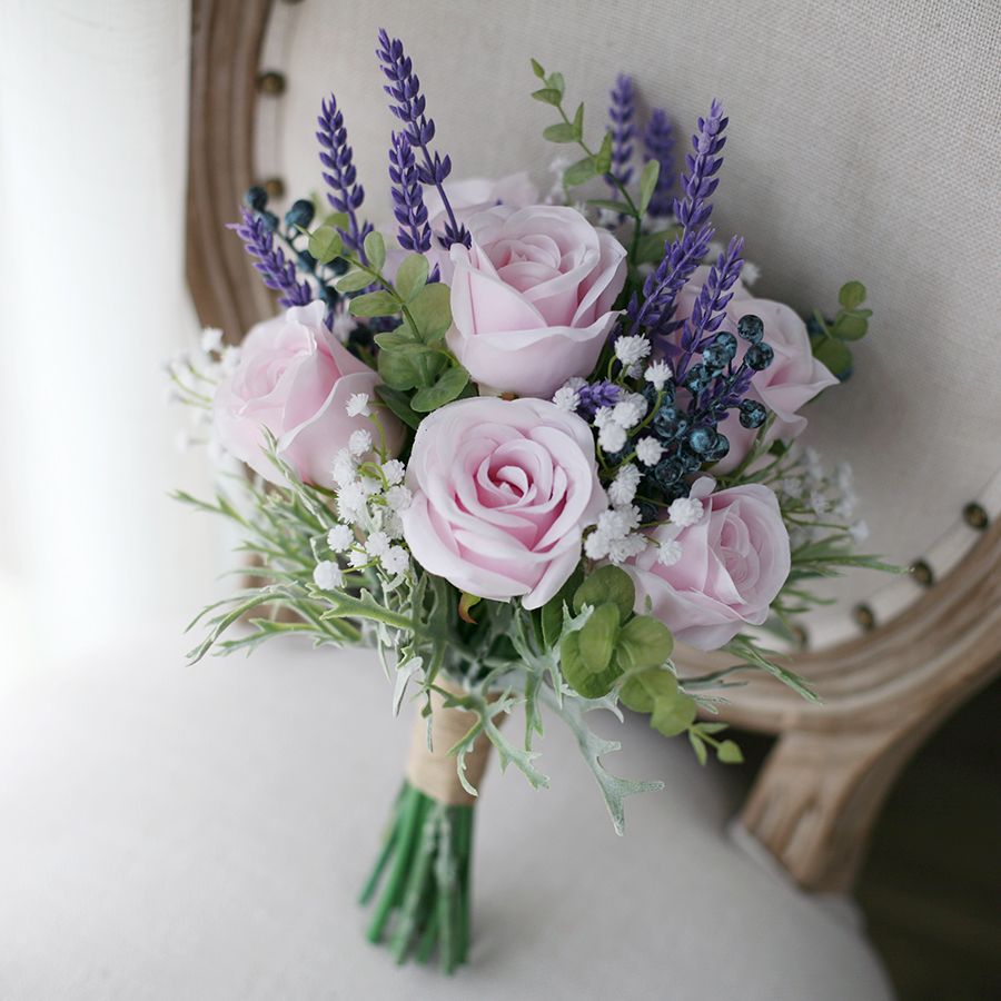 Jane Vini Artificial Pink Roses Purple Lavender Wedding Flowers Bridal Bouquets 2018 Bouquet 