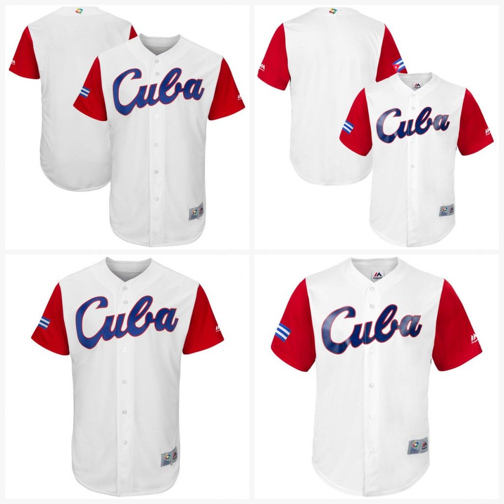2018 Men Cuba 2017 World Baseball Classic Jersey White Cool Base 100